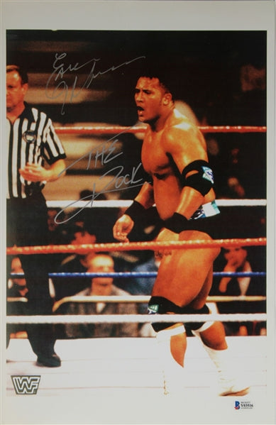 The Rock & Earl Hebner (WWF Referee) Dual Signed (Beckett COA) WWF 11x17 Photo