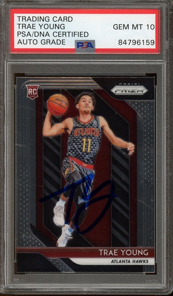 Trae Young Signed 2018 Panini Prizm #78 - Auto Graded Gem Mint 10 (PSA/DNA Encapsulated) - Rookie Card