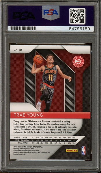 Trae Young Signed 2018 Panini Prizm #78 - Auto Graded Gem Mint 10 (PSA/DNA Encapsulated) - Rookie Card