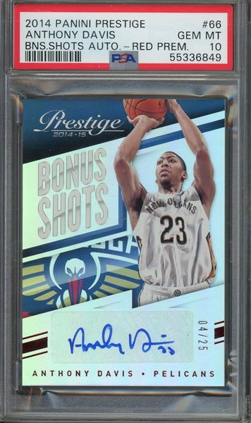 Anthony Davis 2014 Panini Prestige Bonus Shots Red Premier Autographed - Serially Numbered #04/25 - Graded Gem Mint 10 (PSA)