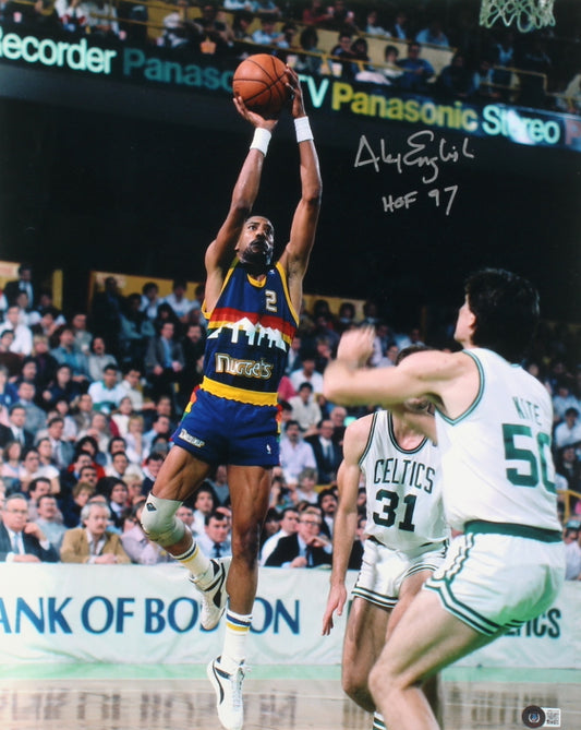 Alex English Signed (Beckett) Nuggets 16x20 Photo Inscribed "HOF 97"