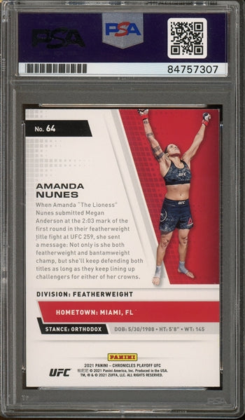 Amanda Nunes Signed 2021 Panini Chronicles Playoff UFC Card #64- PSA Authentic