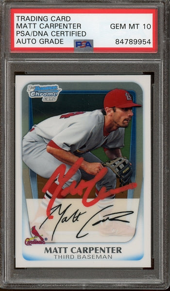 Matt Carpenter Signed 2011 Bowman Chrome 1st Bowman #BCP66- Auto Graded Gem Mint 10 (PSA) - Rookie Card