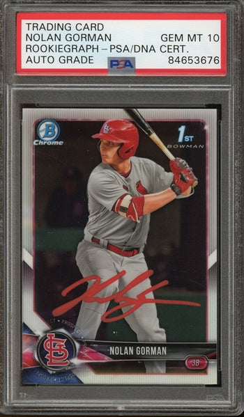 Nolan Gorman Signed 2018 Bowman Draft Chrome 1st Bowman #BDC-117 - Auto Graded Gem Mint 10! (PSA/DNA Encapsulated)- Rookie Card