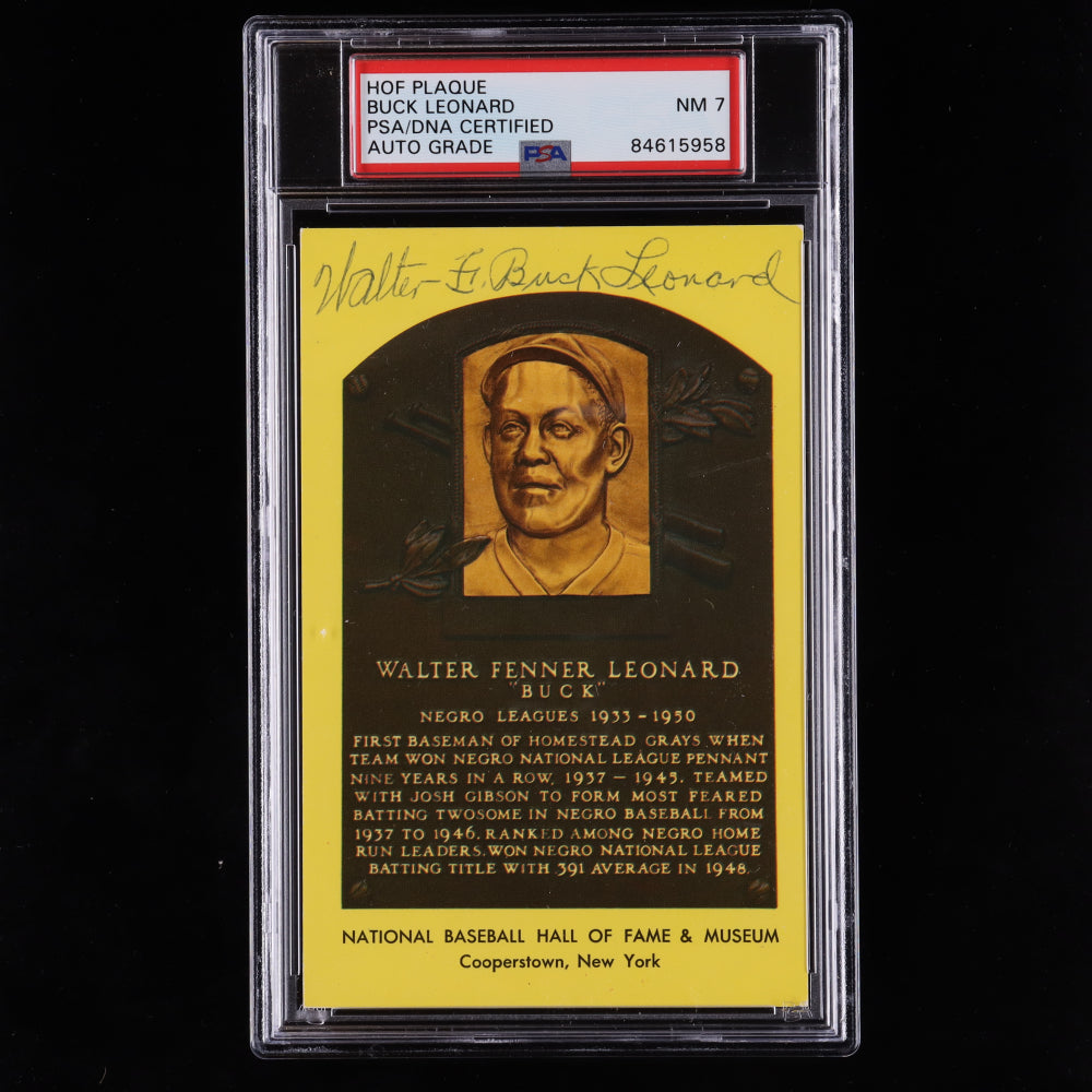 Buck Leonard Signed Hall of Fame Postcard - Autograph Graded PSA 7