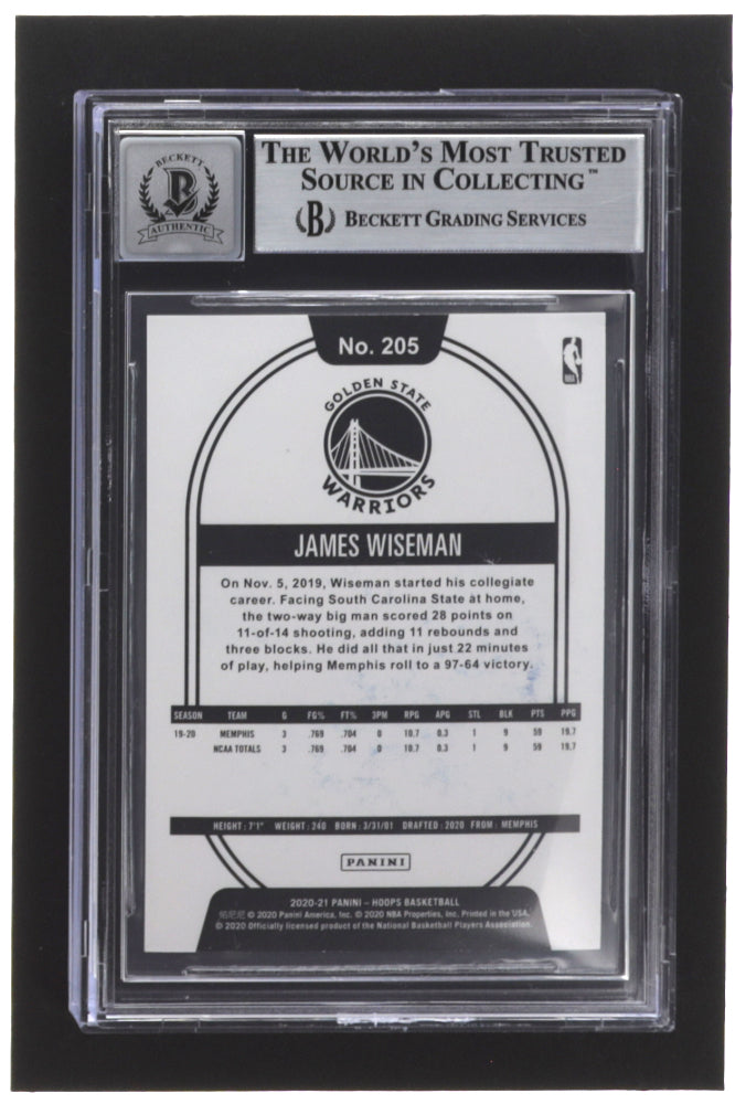 James Wiseman Signed 2020-21 Hoops #205 RC - Autograph Graded Beckett (BGS) 10 - Rookie Card