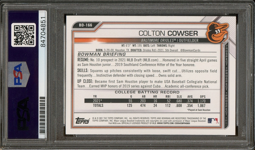 Colton Cowser Signed 2021 Bowman Draft 1st Bowman #BD-166 (PSA/DNA Encapsulated) - Rookie Card