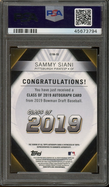 Sammy Siani 2019 Bowman Draft Class of '19 Autographs #SS - Serially Numbered #172 of 250 - Graded NM-MT 8 (PSA) - Rookie Card