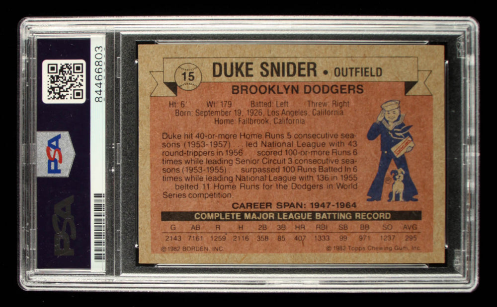 Duke Snider Signed 1982 Cracker Jack #15 - Autograph Graded PSA 10