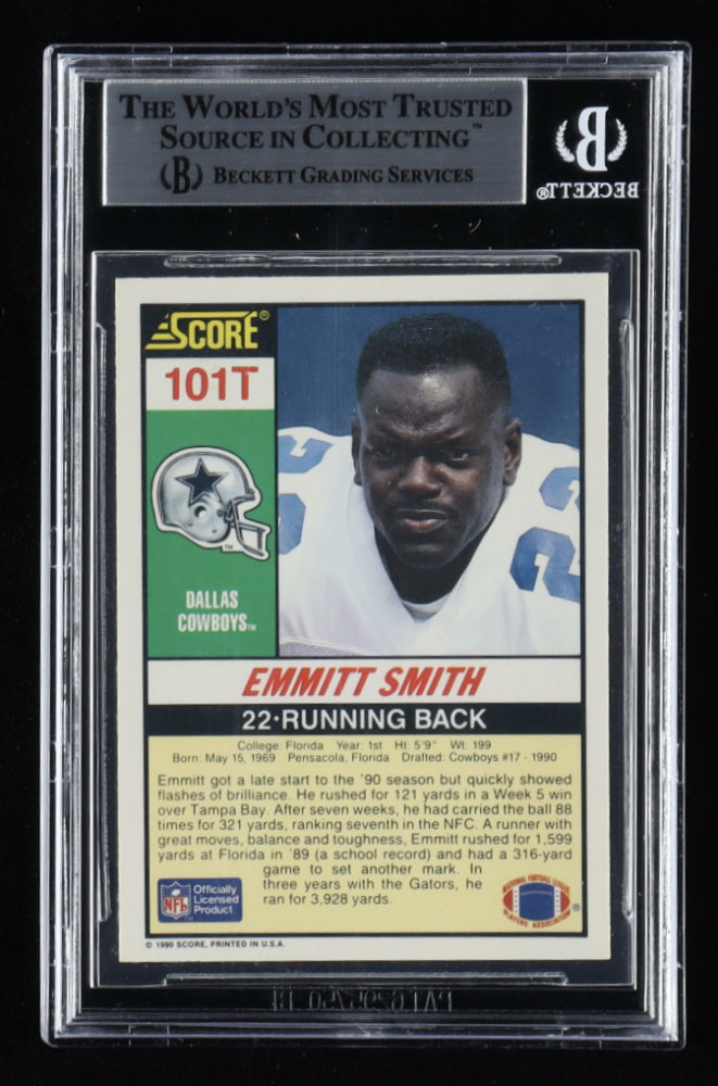 Emmitt Smith Signed 1990 Score Supplemental #101T RC Inscribed "HOF 2010" (BGS) - Rookie Card