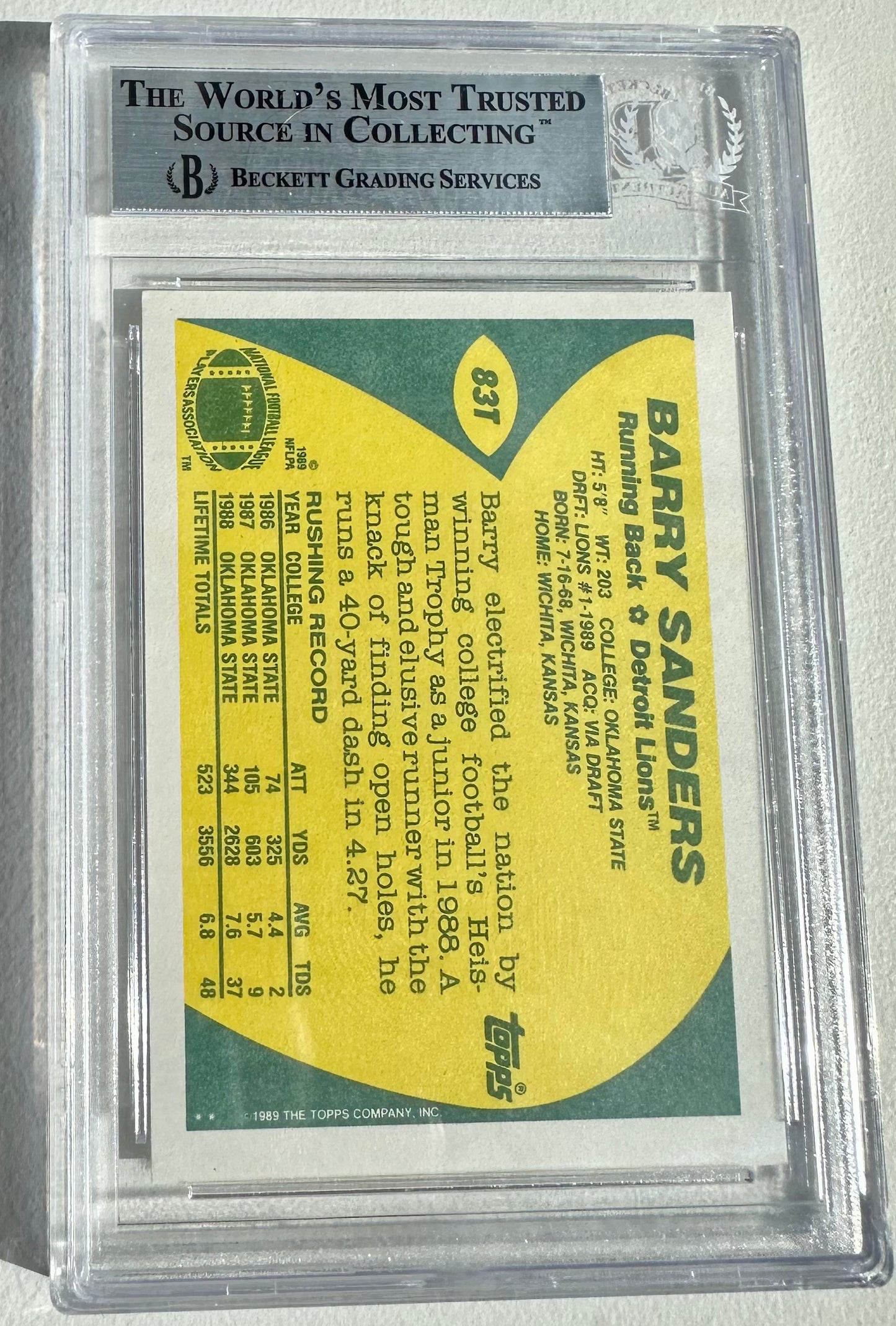 Barry Sanders Signed 1989 Topps Traded #83T (BGS) - Rookie Card