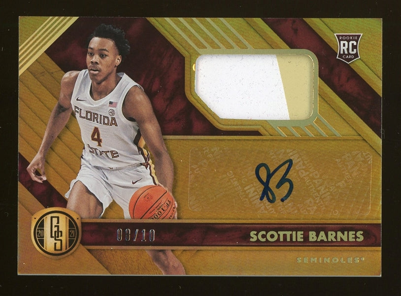 Scottie Barnes 2021 Panini Chronicles Draft Picks Gold Standard Materials Gold RPA Basketball Card #CS-SBA- #8 of 10 - Rookie Card