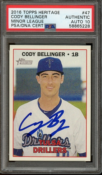 Cody Bellinger Signed 2016 Topps Heritage Minor League #47- Authentic w/10 Auto (PSA) - Rookie Card