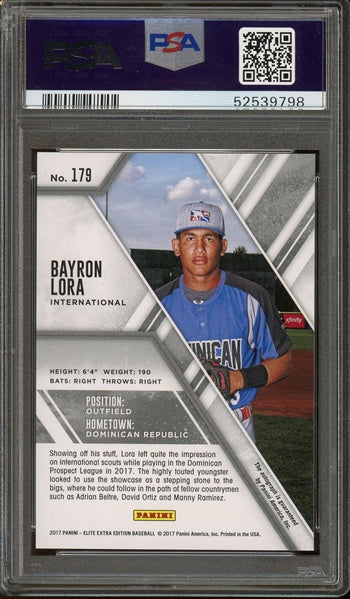 Bayron Lora 2017 Panini Elite Extra Edition Autographed #179- Graded NM-MT 8 (PSA) - Rookie Card