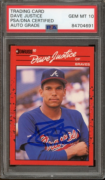 David Justice Signed 1990 Donruss #704- Auto Graded Gem Mint 10 (PSA) - Rookie Card