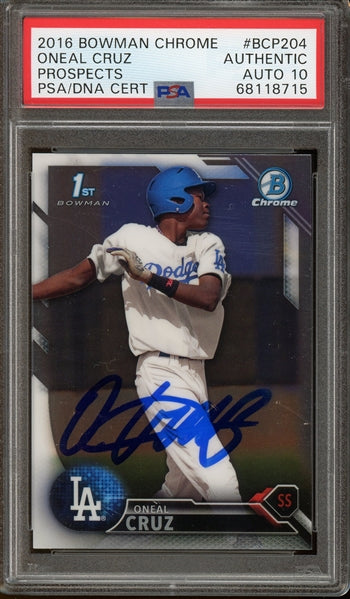 Oneil Cruz Dodgers Signed 2016 Bowman Chrome Prospects 1st Bowman #BCP204- PSA Authentic w/Auto 10 - Rookie Card