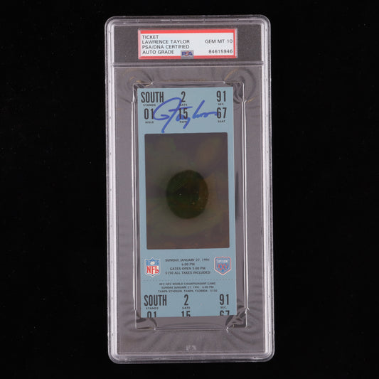 Lawrence Taylor Signed Original 1991 Super Bowl XXV Ticket - Autograph Graded PSA 10