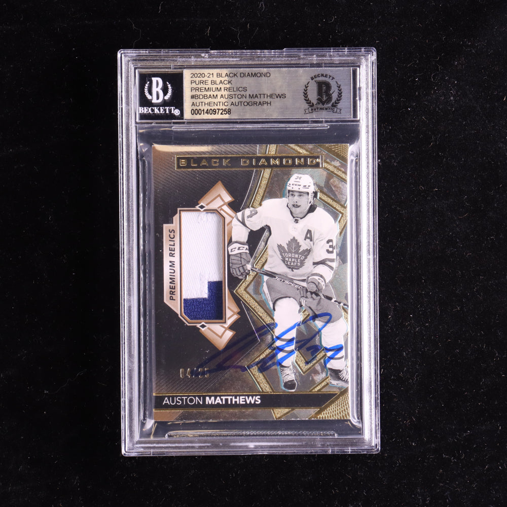 Auston Matthews Signed 2020-21 Black Diamond Pure Black Premium Relics #BDBAM #4/25 (BGS)