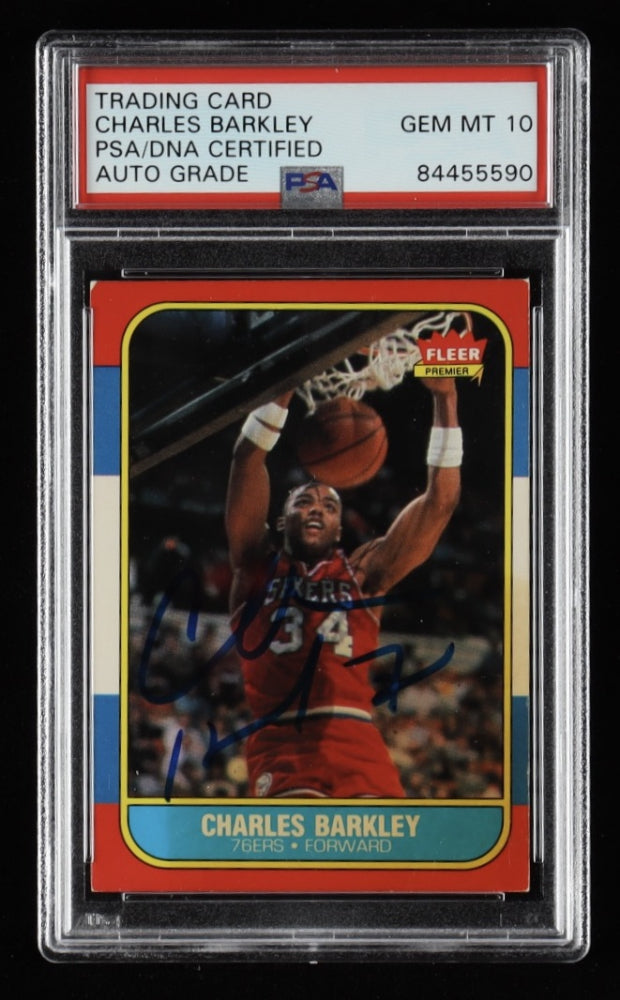 Charles Barkley Signed 1986-87 Fleer #7 RC - Autograph Graded (PSA) 10 - Rookie Card