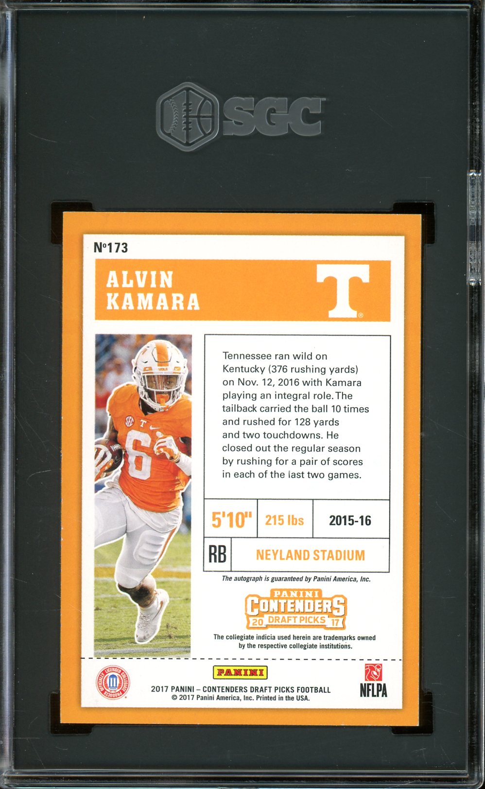 Alvin Kamara 2017 Panini Contenders Draft Picks Red Foil Ticket #173- Graded Mint+ 9.5/Auto 10 (SGC) - Rookie Card