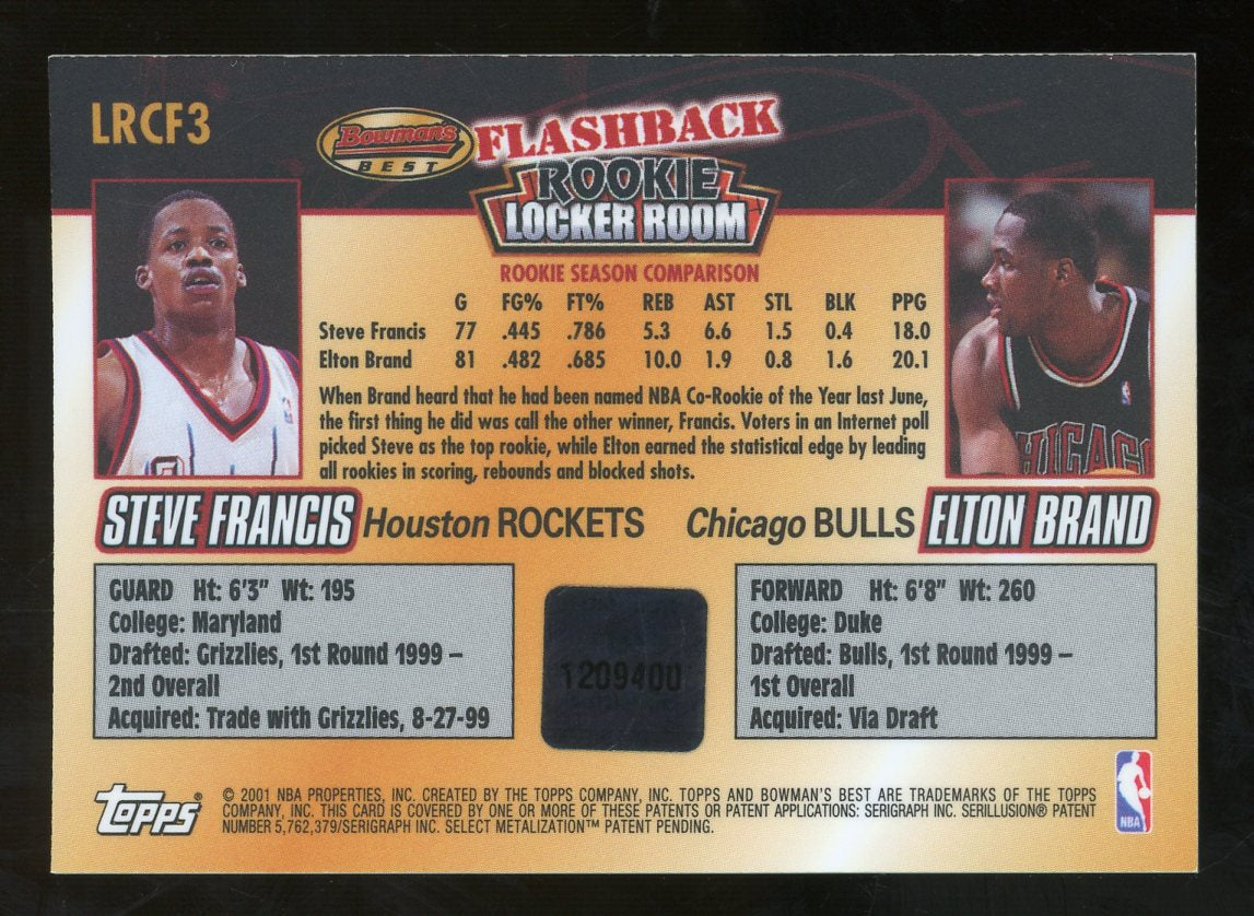 Steve Francis & Elton Brand 2001 Bowman's Best Flashback Locker Room Autographed Rookie Basketball Card #LRCF3