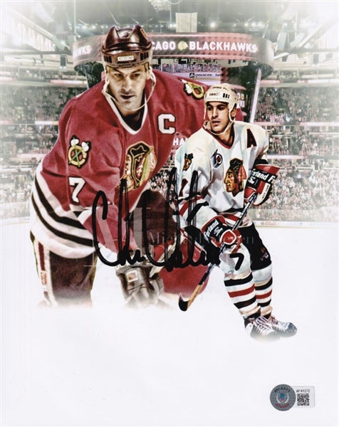 Chris Chelios Signed Blackhawks 8x10 Photo (Beckett Witness Certified)