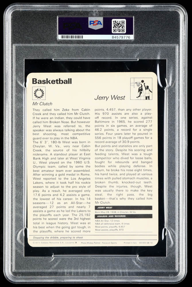 Jerry West Signed 1977-79 Sportscaster Series 8 #810 Inscribed "The Logo" (PSA) - Autograph Graded PSA 9