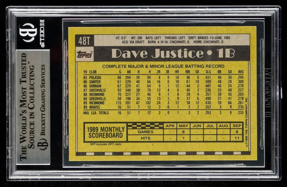 David Justice Signed 1990 Topps Traded #48T RC (BGS)