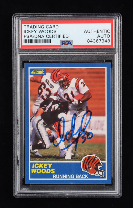 Ickey Woods Signed 1989 Score #63 RC (PSA)- Rookie Card