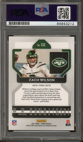 Zach Wilson Signed 2021 Panini Prizm RC #332- Auto Graded 10 (PSA) - Rookie Card