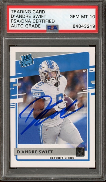 D'Andre Swift Signed 2020 Panini Donruss RC #309 - Auto Graded (PSA) 10 - Rookie Card