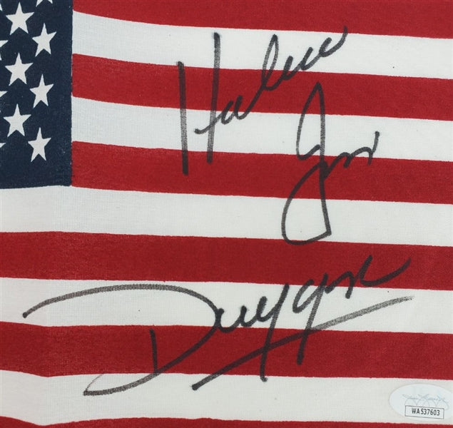 Hackshaw' Jim Duggan "HOF 2011" Signed (JSA) Mini American Flag (JSA Witness COA)