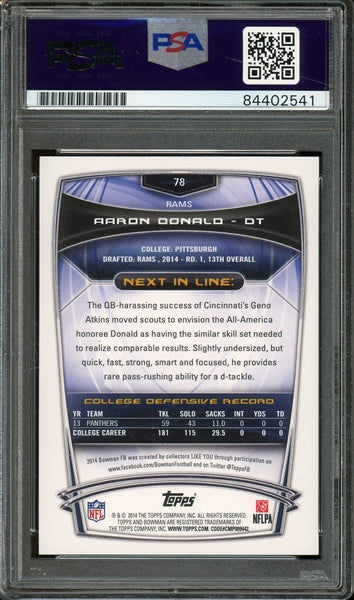 Aaron Donald Signed 2014 Bowman #78- PSA/DNA Authentic - Rookie Card