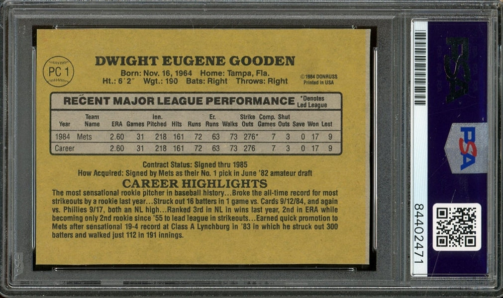 Dwight Gooden Signed 1985 Donruss #PC1- PSA/DNA Authentic - Rookie Card