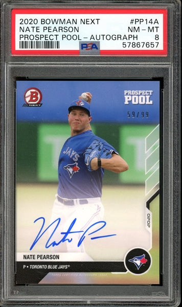 Nate Pearson 2020 Bowman Next Prospect Pool Autographed #PP14A- Graded 8 (PSA) - Serially Numbered #59/99 - Rookie Card