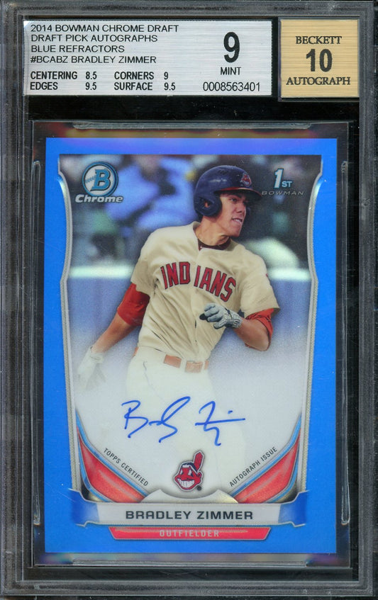 Bradley Zimmer signed 2014 Bowman Chrome Draft Picks Blue Refractor #BCABZ- #001/150 - Graded Mint 9 Auto 10 (BGS) - Rookie Card