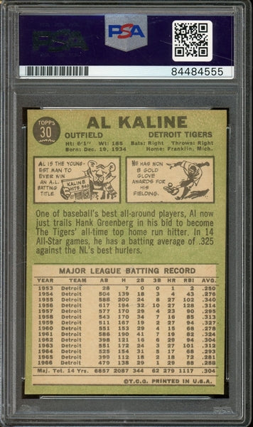 Al Kaline Tigers Signed 1967 Topps #30- Auto Graded Gem Mint 10 (PSA/DNA)