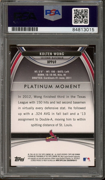 Kolten Wong Signed 2013 Bowman Platinum #BPP69- PSA Authentic - Rookie Card