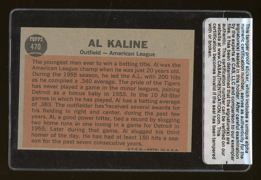 Al Kaline Signed 1962 Topps All-Star #470 (CAS Encapsulated)