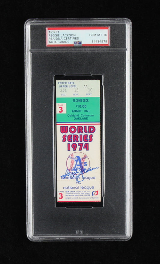 Reggie Jackson Signed Original 1974 World Series Game 3 Ticket - Autograph Graded PSA 10