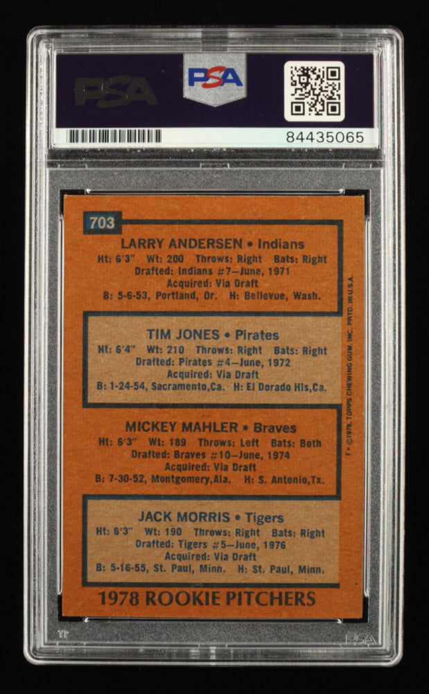 Jack Morris Signed 1978 Topps #703 Rookie Pitchers / Larry Andersen / Tim Jones / Mickey Mahler / Jack Morris DP - Auto Grade PSA 10 - Rookie Card