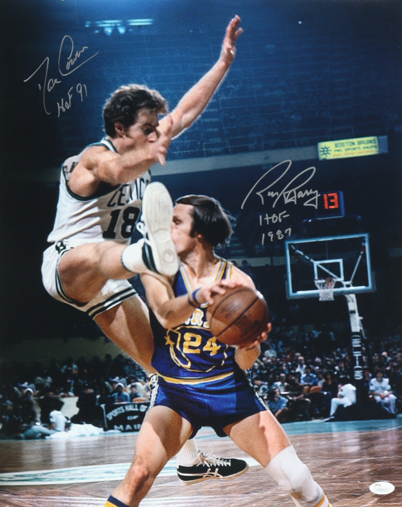 Rick Barry & Dave Cowens Signed 16x20 Photo Inscribed "HOF 91" & "HOF 1987" (JSA)