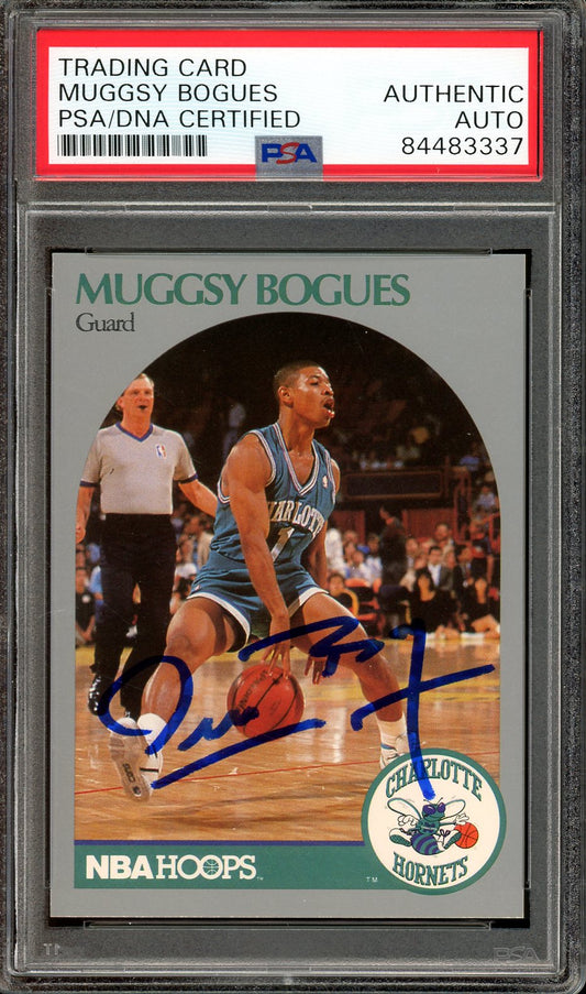 Muggsy Bogues Signed 1990 Hoops Basketball Card #50 (PSA/DNA Encapsulated)