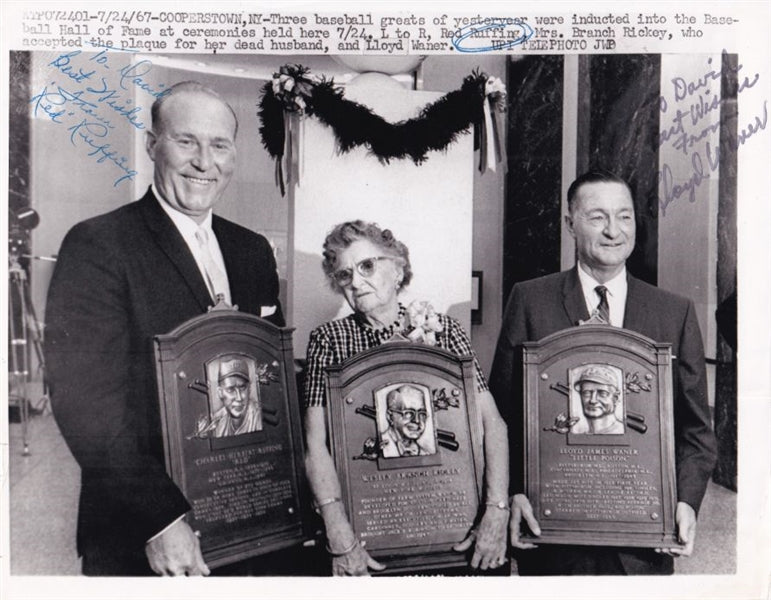 Red Ruffing & Lloyd Waner Dual Inscribed & Signed (JSA COA) Baseball Hall of Fame Induction 7x9 Photo