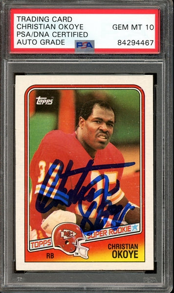 Christian Okoye Signed 1988 Topps #363- Auto Graded Gem Mint 10! (PSA/DNA) - Rookie Card