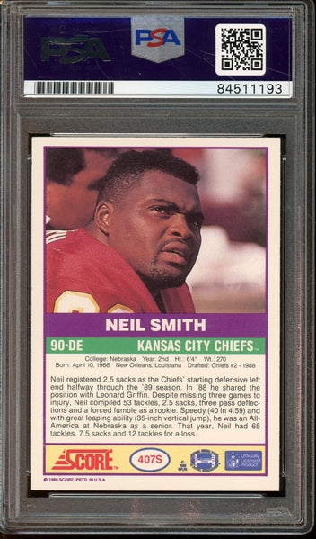 Neil Smith Signed 1989 Score Supplemental #407S (PSA/DNA) - Rookie Card