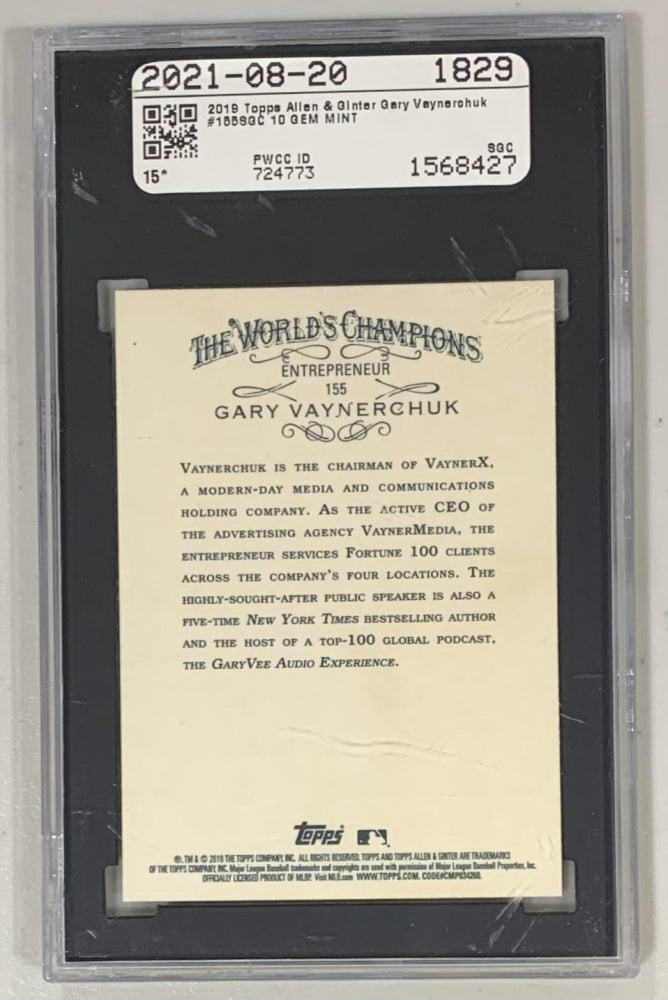 Gary "Vee" Vaynerchuk Signed 2019 Topps Allen & Ginter #155 RC (SGC 10 & Beckett) Rookie Card