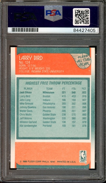 Larry Bird Signed 1988 Fleer All-Star Team #124- Graded Mint 9 (PSA/DNA)