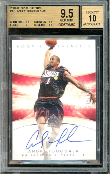 Andre Iguodala 2004 SP Authentic Autographed #179- Graded Gem Mint 9.5 (BGS) - Auto Graded Gem Mint 10 (BGS) - Rookie Card