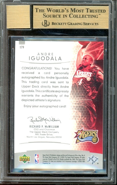 Andre Iguodala 2004 SP Authentic Autographed #179- Graded Gem Mint 9.5 (BGS) - Auto Graded Gem Mint 10 (BGS) - Rookie Card